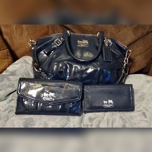 Navy patent leather coach set NWOT